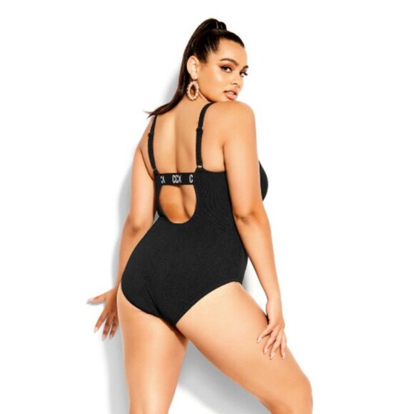 City Chic Black Ribbed One Piece Swimsuit- Size 18W - New with tags! - Picture 2 of 8